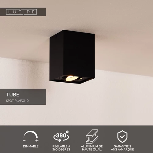Lucide TUBE - Spot plafond - 1xGU10 - Noir - USP